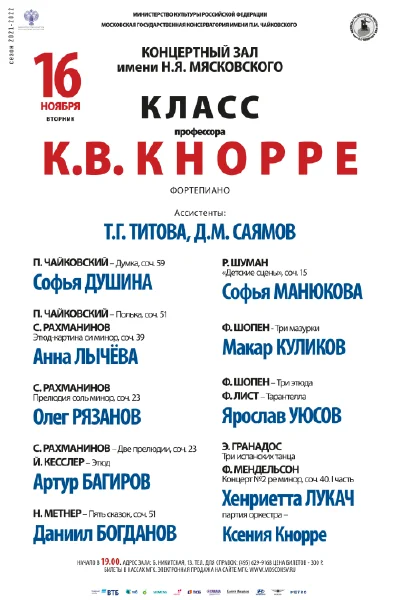Класс профессор К.В. Кнорре (фортепиано)