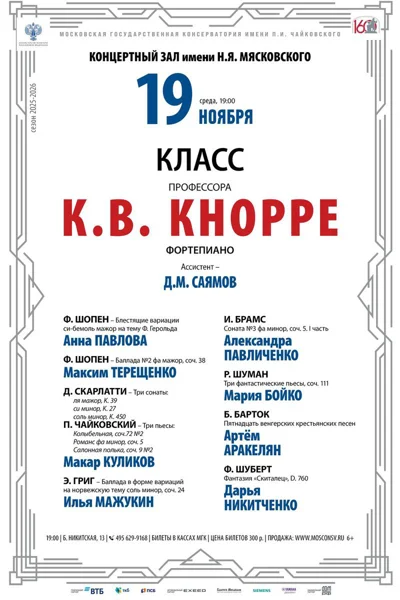 Класс профессора К.В. Кнорре, фортепиано